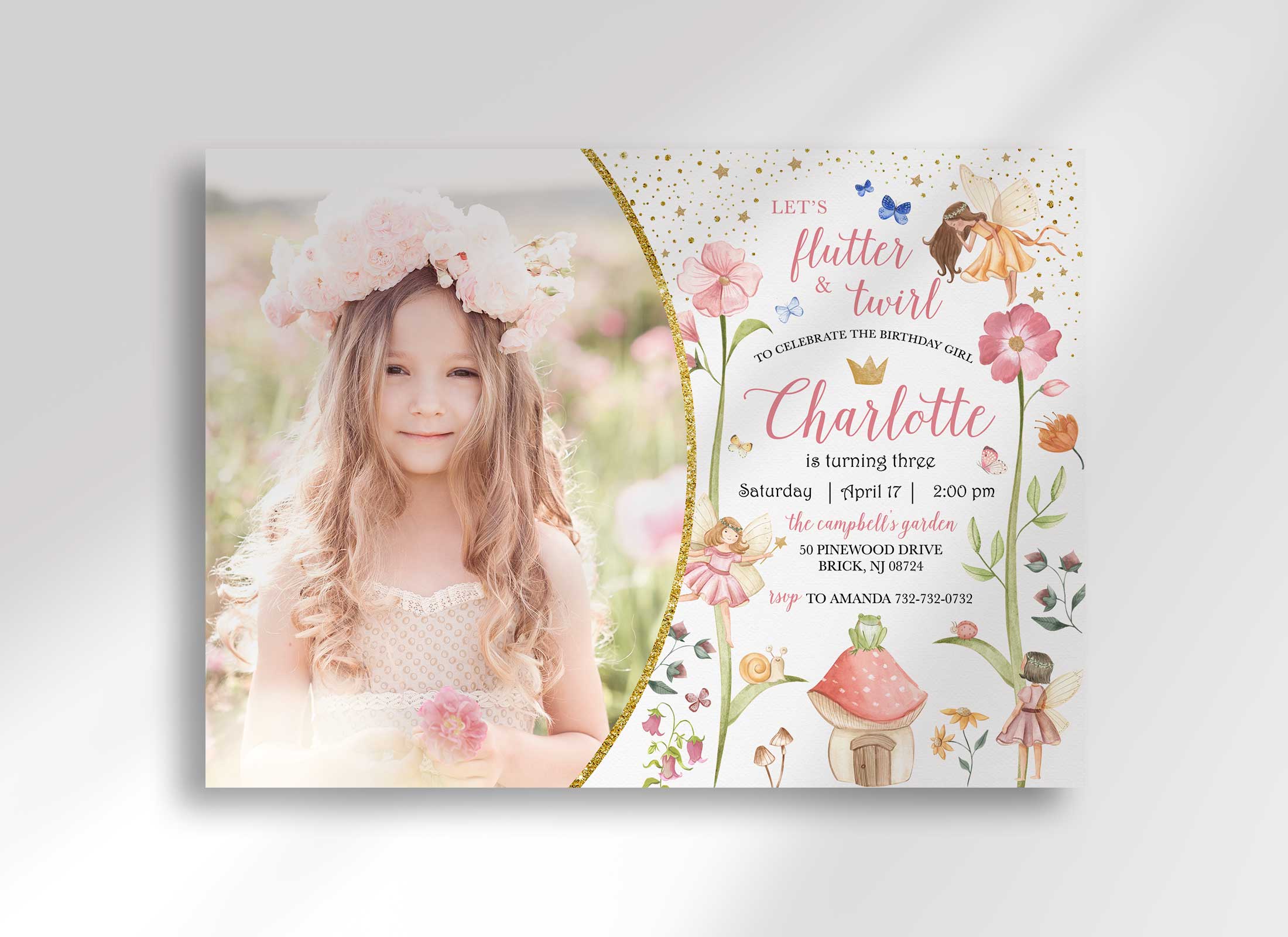 Pink Fairy Birthday Photo Invitation Template – Helia Design Co.